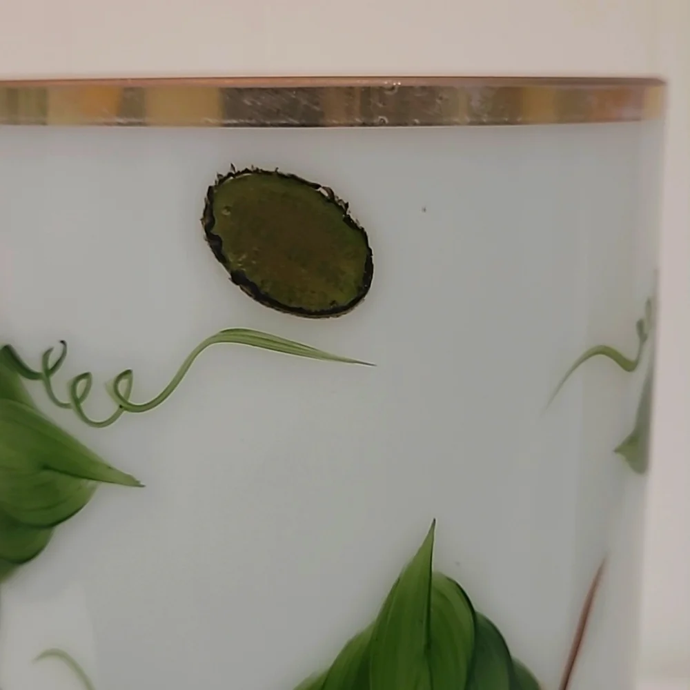 Consolidated MCM Milk Glass Vase with Hand Painted Ivy Leaf Pattern 10